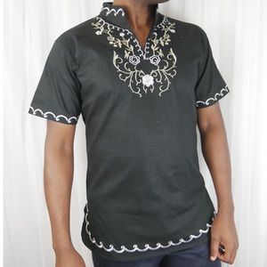 Men's Embroidered Dashiki - Black/White